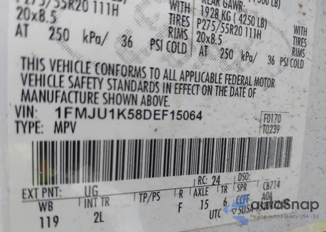 2013 Ford Expedition Limited из США, поврежденный, VIN 1FMJU1K58DEF15064